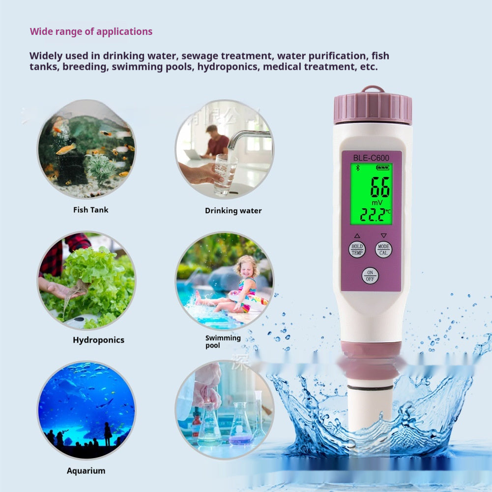 Bluetooth Version 7-in-1 Digital Water Quality Tester Salinity, pH, TDS, EC, Temperature & More For Aquarium or Reef Tanks