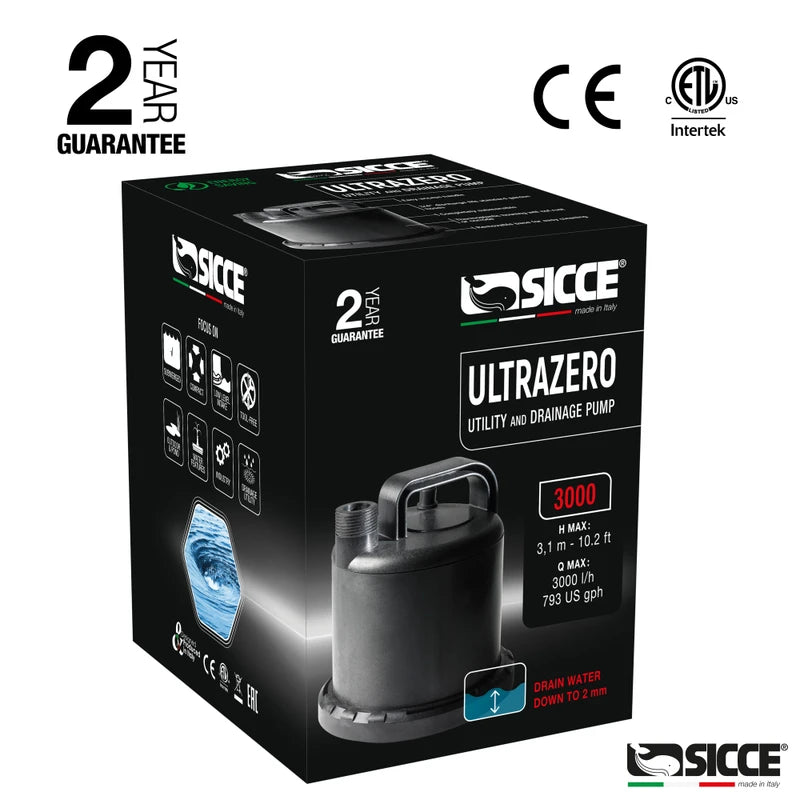 Sicce Ultra Zero Utility Pump – 793 GPH Aquarium Water Change & Mixing Pump