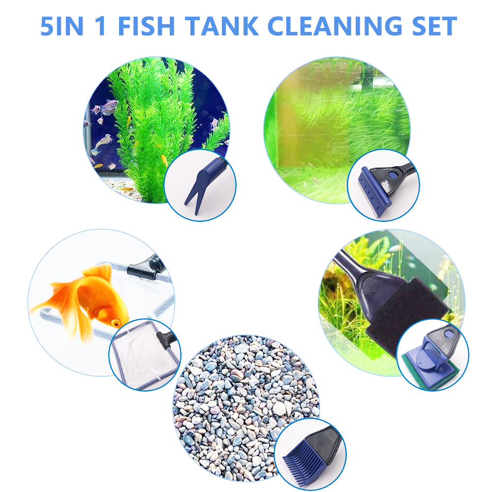 Infinity CleanSweep 5-in-1 Aquarium Cleaning Kit – Complete Tank Maintenance Tool Set with Scraper, Gravel Rake, Net & Brush