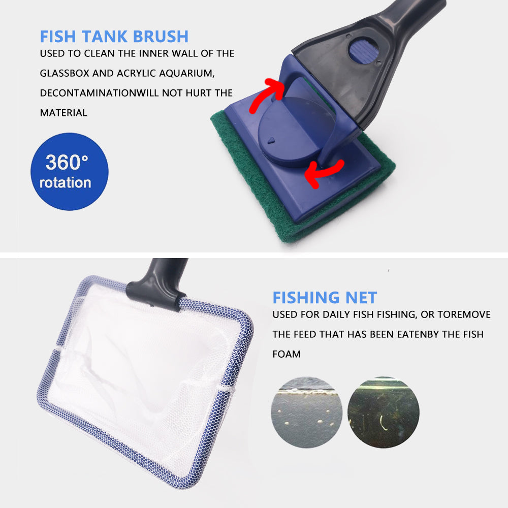 Infinity CleanSweep 5-in-1 Aquarium Cleaning Kit – Complete Tank Maintenance Tool Set with Scraper, Gravel Rake, Net & Brush