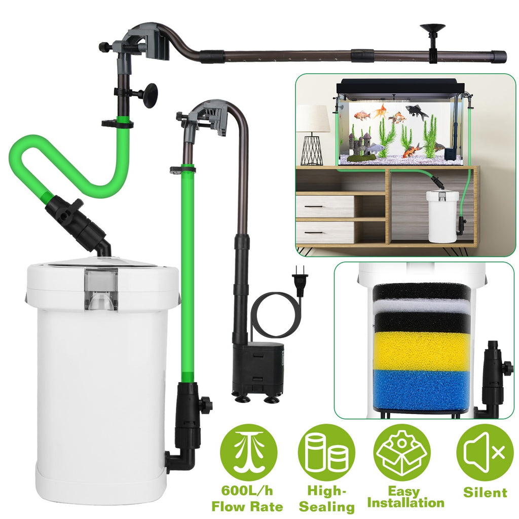 3- Stage External Canister Filter- 600L/H (158 GPH) For Freshwater & Saltwater Aquariums (20-40 Gallons)