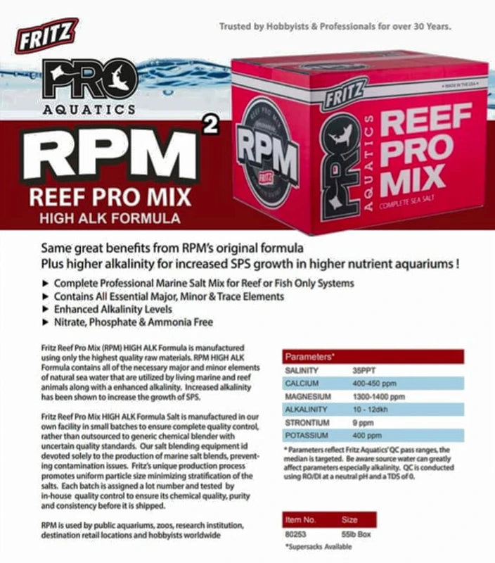 Fritz PRO RPM Redline High-Alkalinity Reef Salt Mix – 55 lb Box