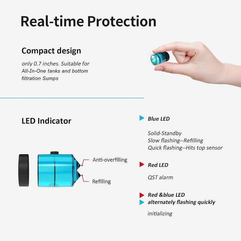 Aquarium ATO Auto Top Off Refilling System with Dual Optical Sensor - Automatic Tank Overflow Prevention, Easy Installation with Suction Cups/Hose Clamp, Battery-Powered (Non-) for All-in-One Aquarium Setup, Spill-Proof Design for Fish Tanks