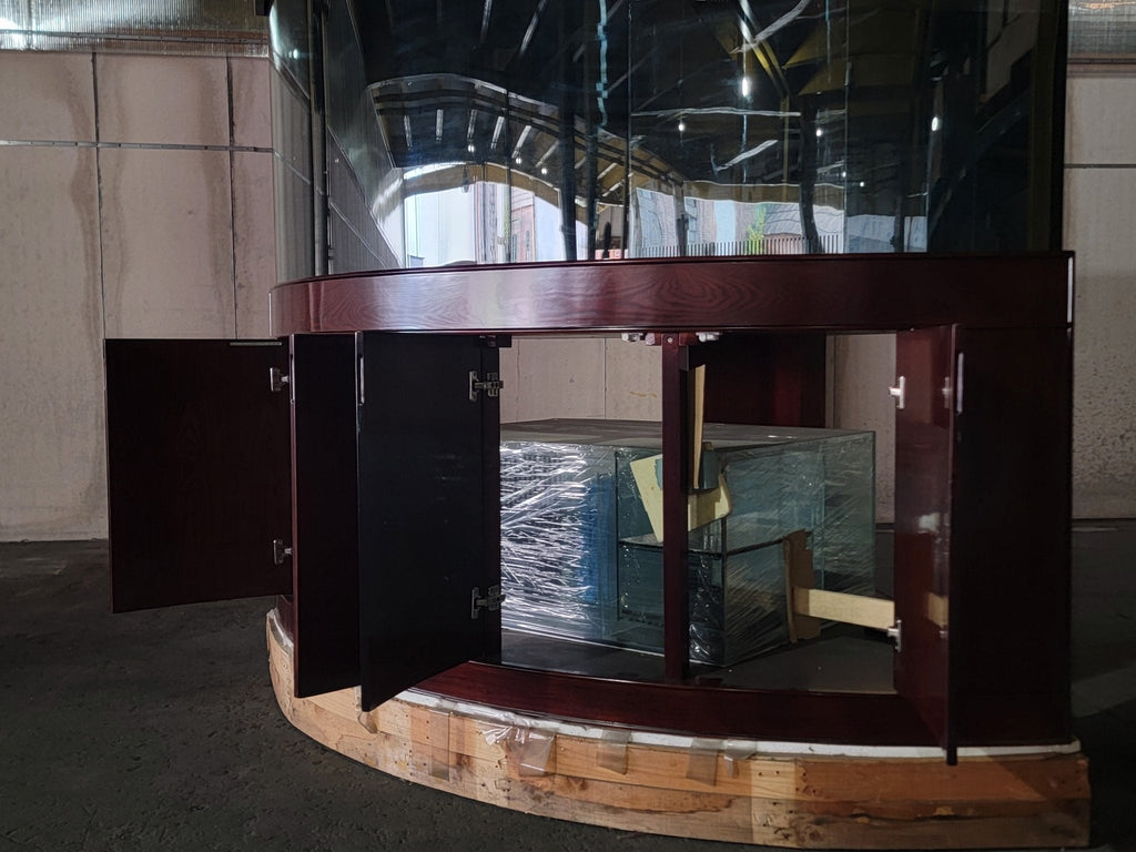 440g Corner 1/4 Cylinder Glass Aquarium Set in Walnut Wood Furniture