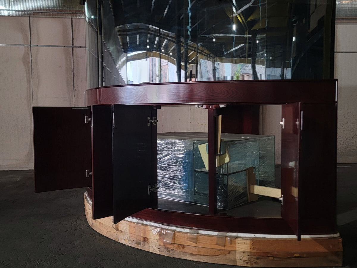 440g Corner 1/4 Cylinder Glass Aquarium Set in Walnut Wood Furniture