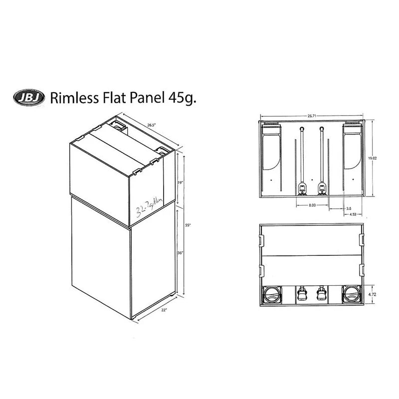 JBJ Rimless Flat Panel 45 Gallon All-in-One Aquarium with White Stand
