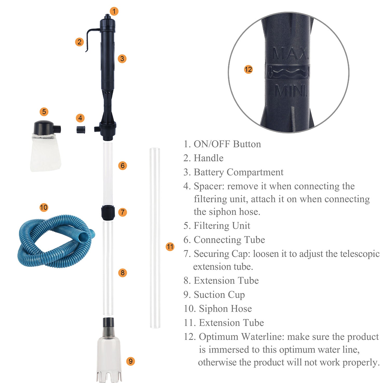Infinity Essentials Battery-Powered Gravel Vacuum – Quick Clean Aquarium Siphon