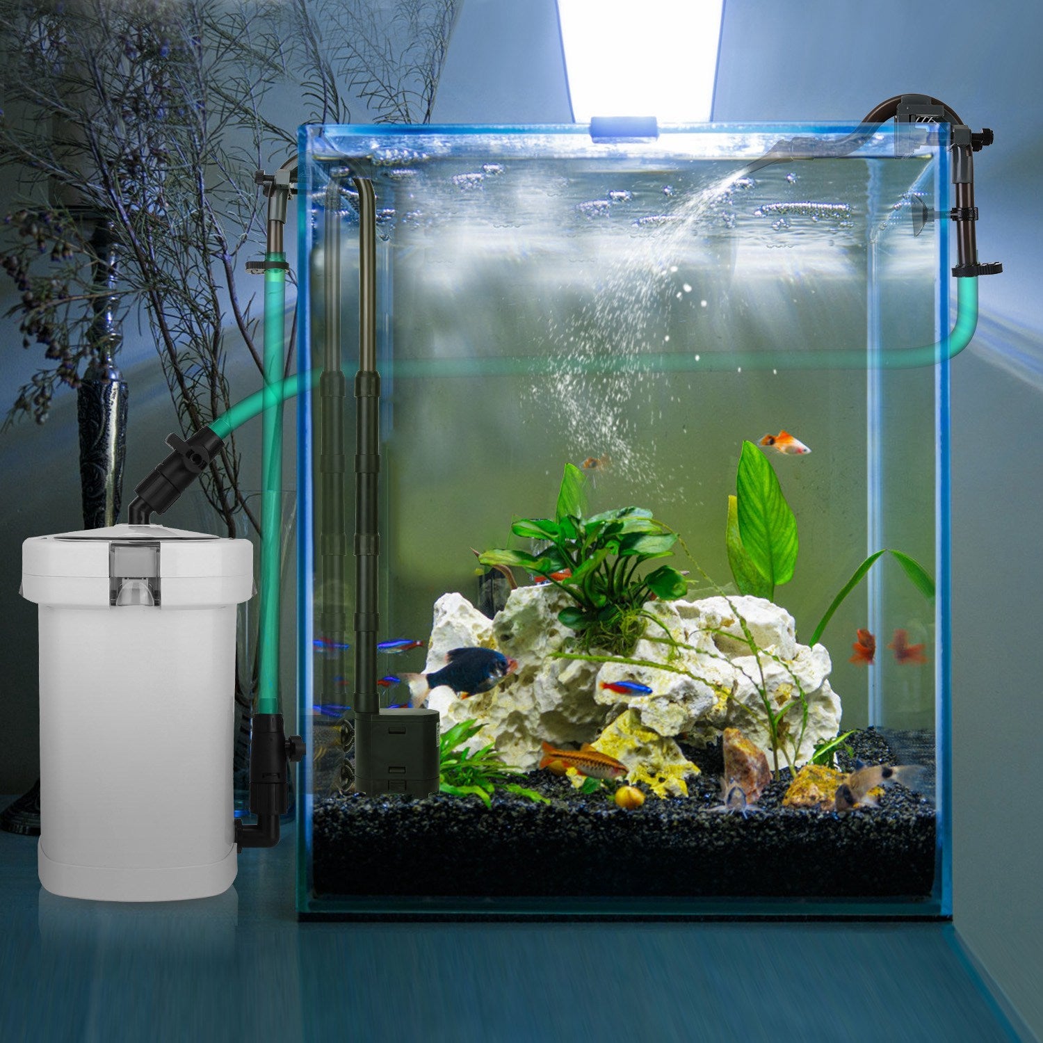3- Stage External Canister Filter- 600L/H (158 GPH) For Freshwater & Saltwater Aquariums (20-40 Gallons)