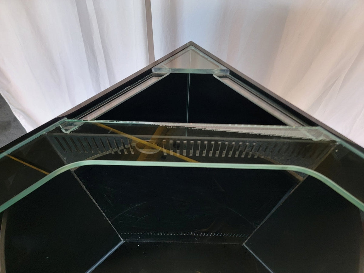 Abyss Black 90g Corner 1/4 Cylinder Glass Aquarium Set in Flush Wood Furniture