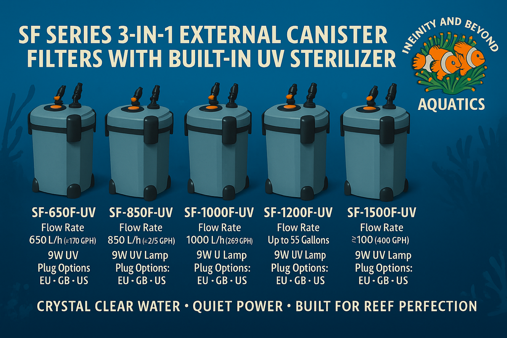 Infinity & Beyond Aquatics SF Series 3 In 1 External Canister Filter Available in Standard & UV Sterilzer Models