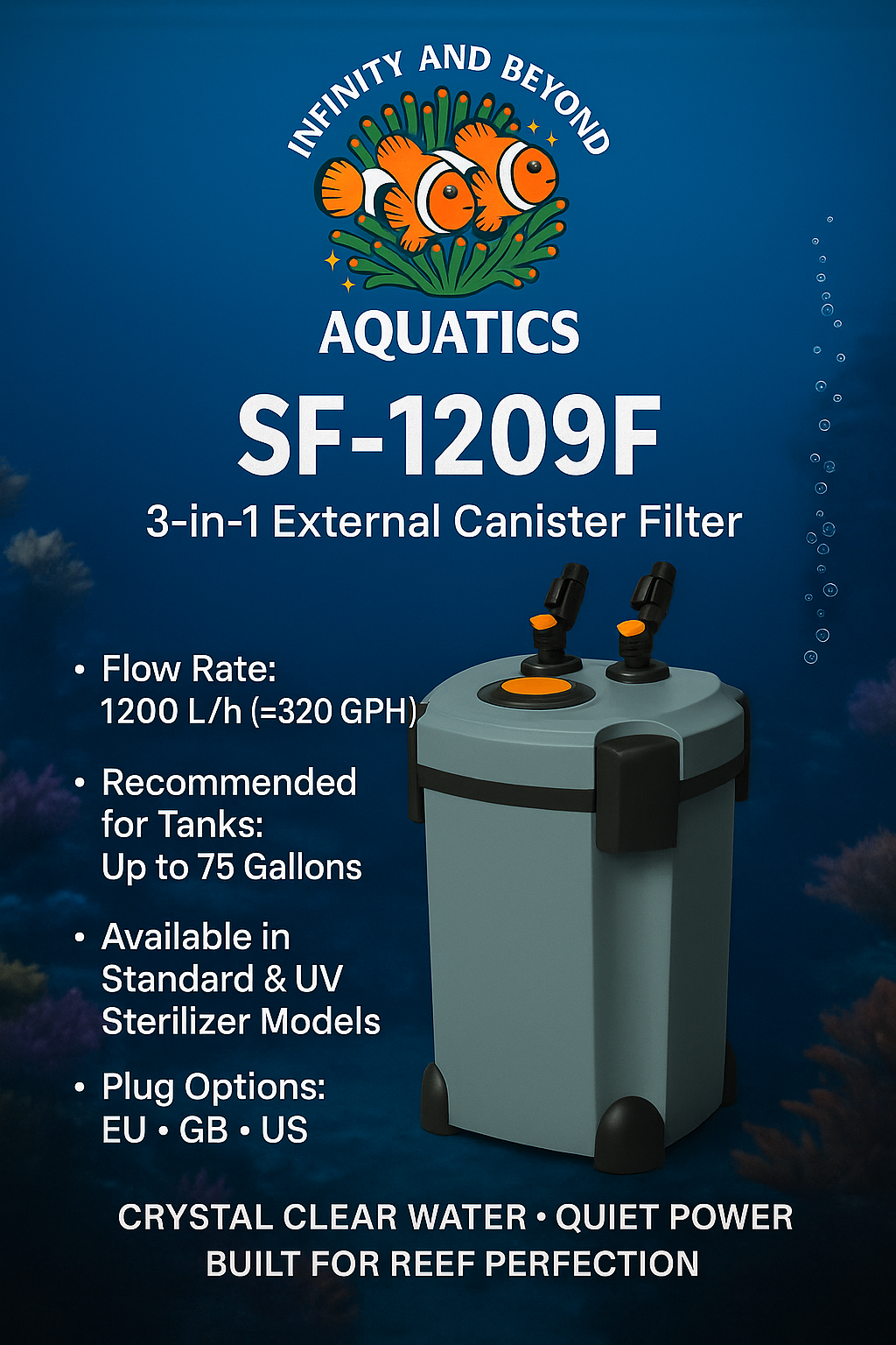 Infinity & Beyond Aquatics SF Series 3 In 1 External Canister Filter Available in Standard & UV Sterilzer Models