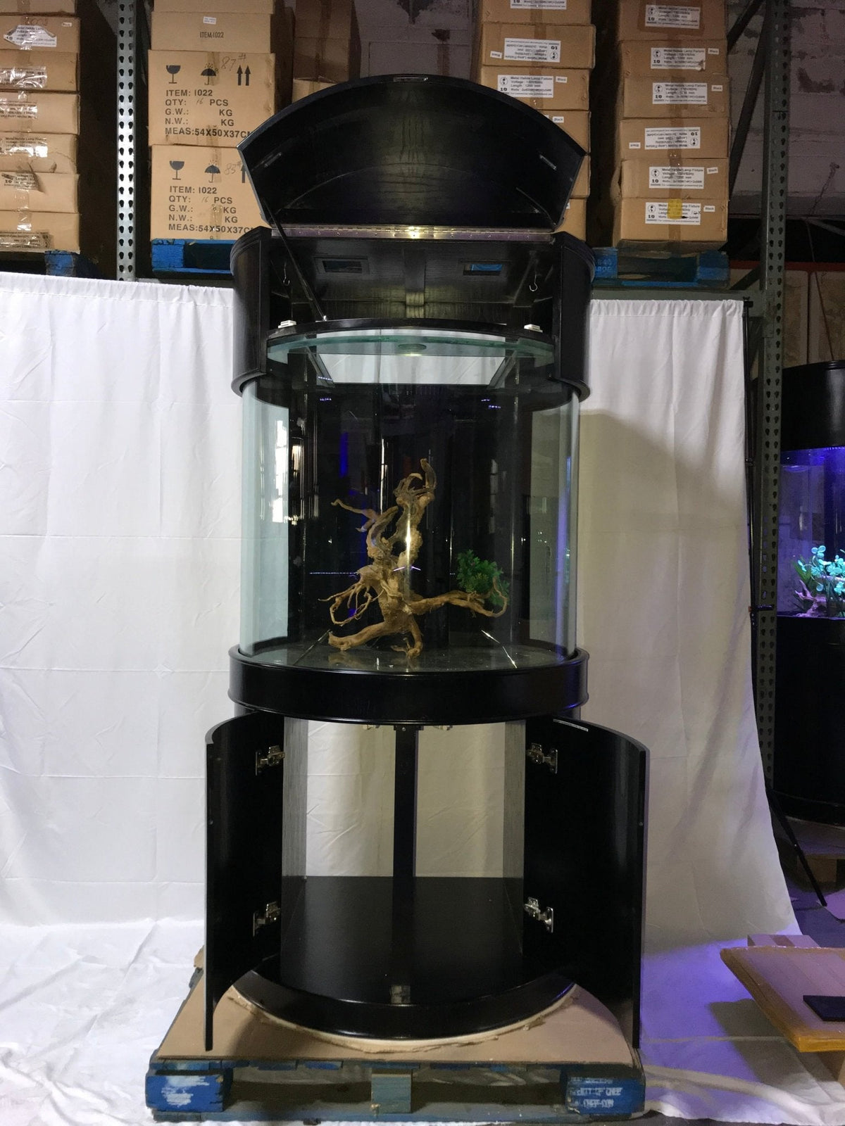 90 Gallon 3/4 Cylinder Glass Reef-Ready Aquarium Set in Abyss Black