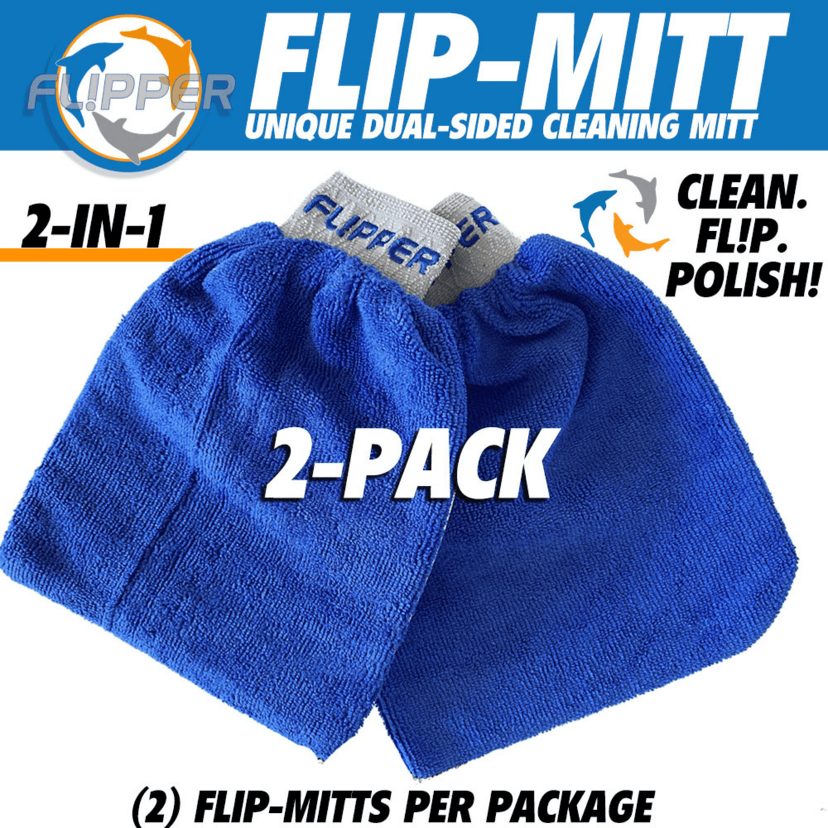 Flipper 2-in-1 Microfiber Aquarium Cleaning Mitt 2 Pack