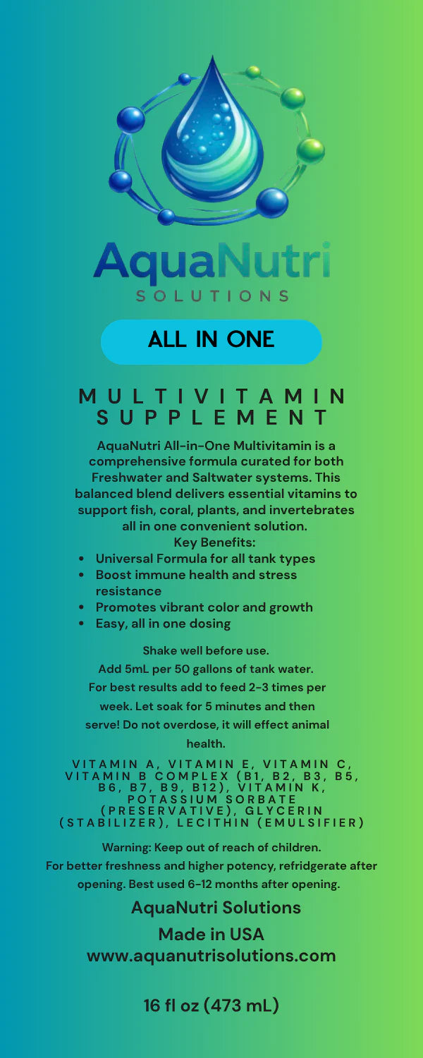 AquaNutri All In One Multivitamin Supplement 16 oz for Freshwater and Saltwater Aquariums