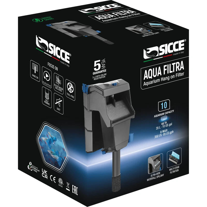 Sicce Aqua Filtra 10 HOB Filter & Replacement Media Bundle