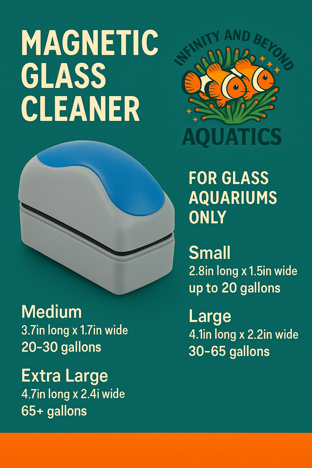 Magnetic Aquarium Glass Cleaner- Algae Scraper for Glass Tanks (Small, Medium, Large, XL Sizes