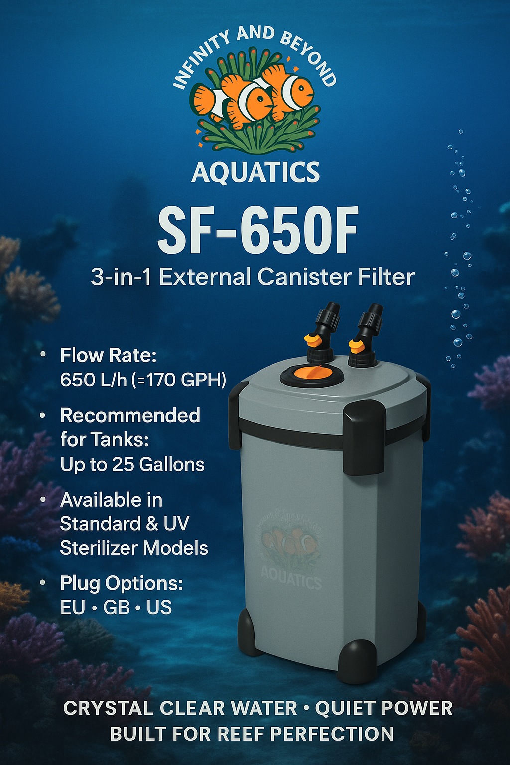Infinity & Beyond Aquatics SF Series 3 In 1 External Canister Filter Available in Standard & UV Sterilzer Models