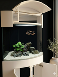 90g Corner 1/4 Cylinder Reef-Ready Aquarium Set in Arctic White Flush Wood Furniture