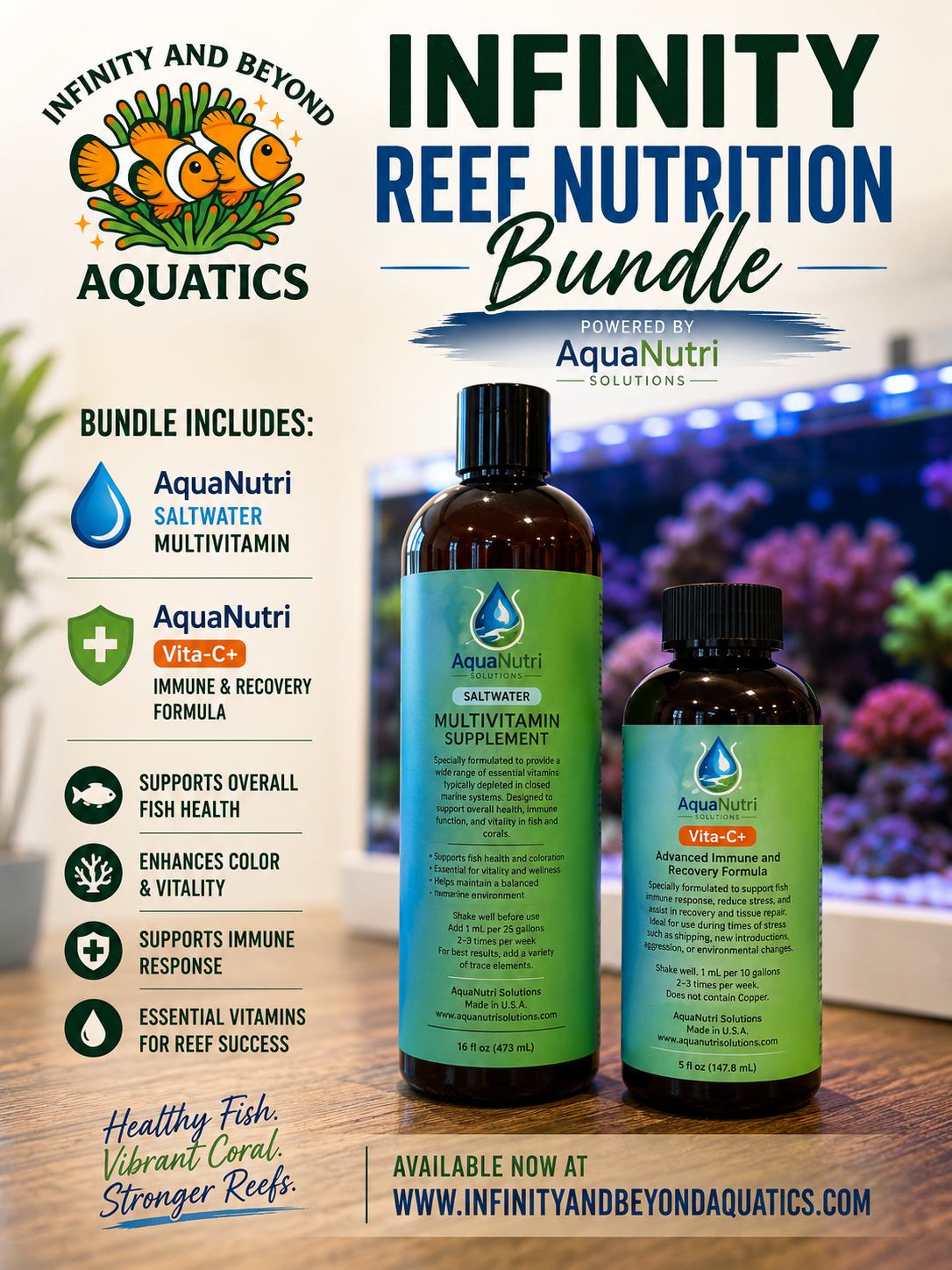 Infinity Reef Nutrition Bundle Powered by AquaNutri Saltwater Multivitamin + Vita-C+