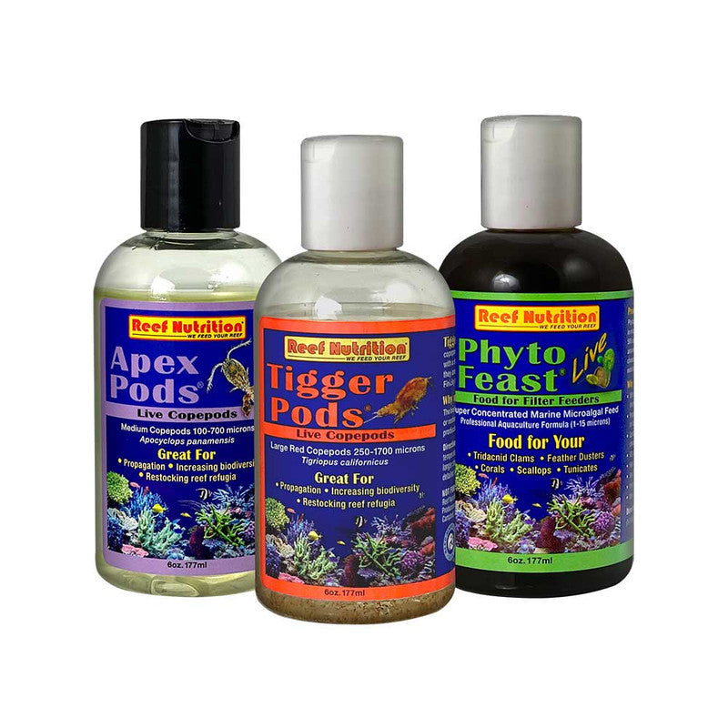 Reef Nutrition Tigger-Pods, Apex-Pods & Phyto-Feast LIVE Pack – 3 x 6 oz