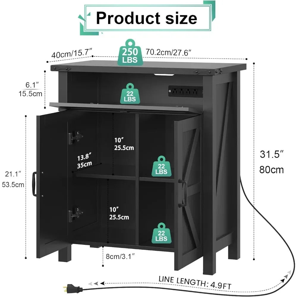 20-Gallon Aquarium Stand with Built-In Charging Station – Modern Farmhouse Design for Fish & Reptile Tanks (Black or White Finish)