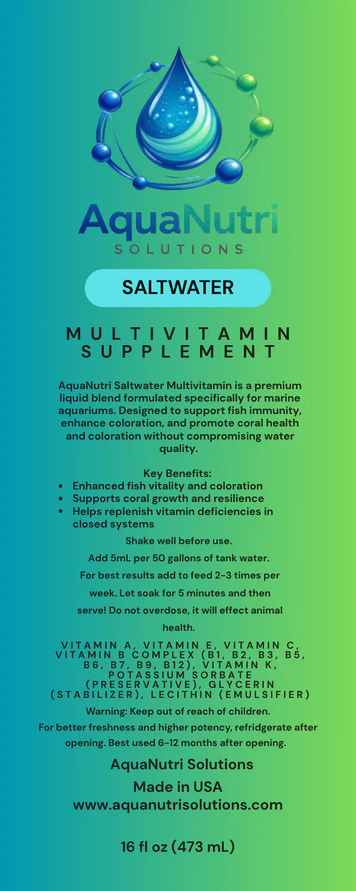 AquaNutri Saltwater Multivitamin Supplement 16oz Liquid Fish and Coral Vitamin Booster