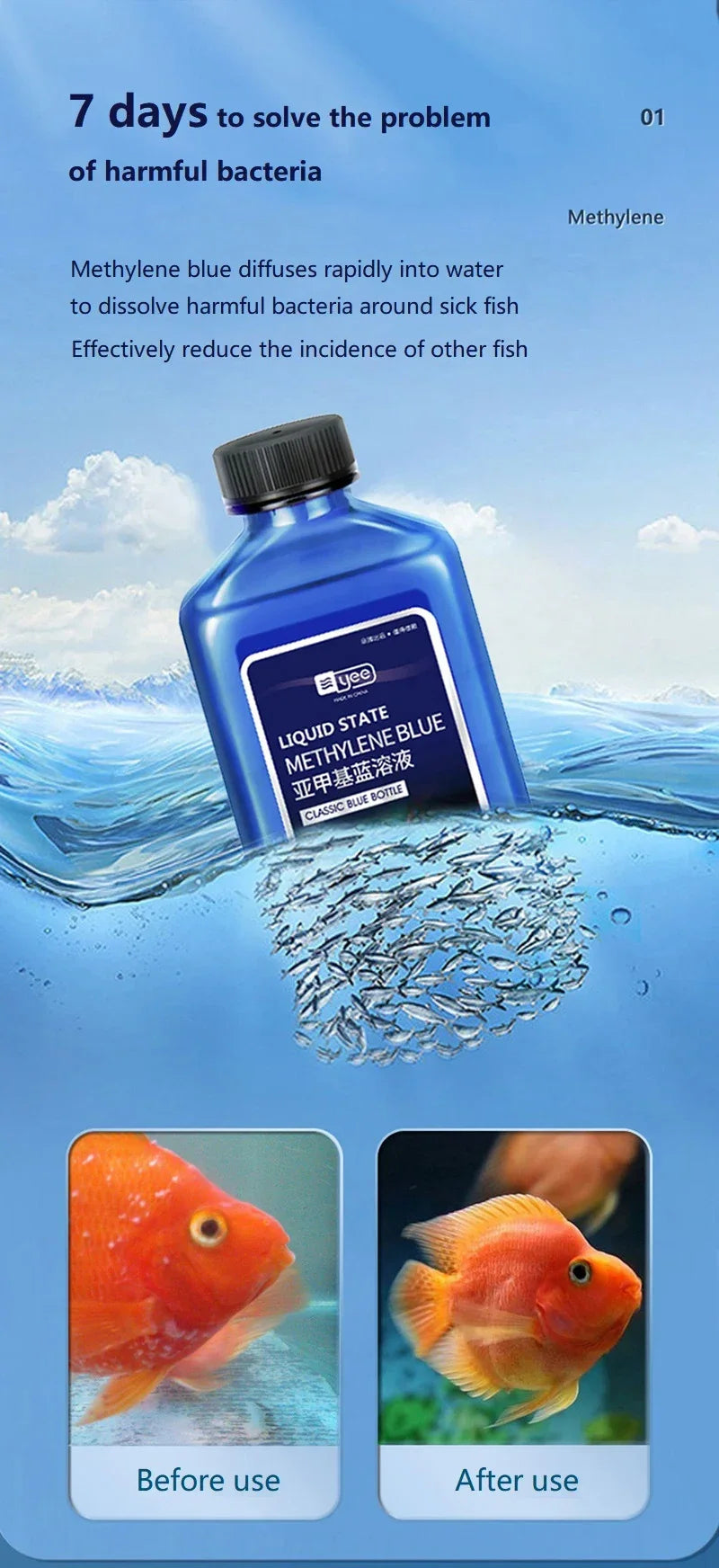 Methylene Blue Aquarium Water Purifier 235mL Antibacterial & Healing Solution for Fish Health and Bacterial Control