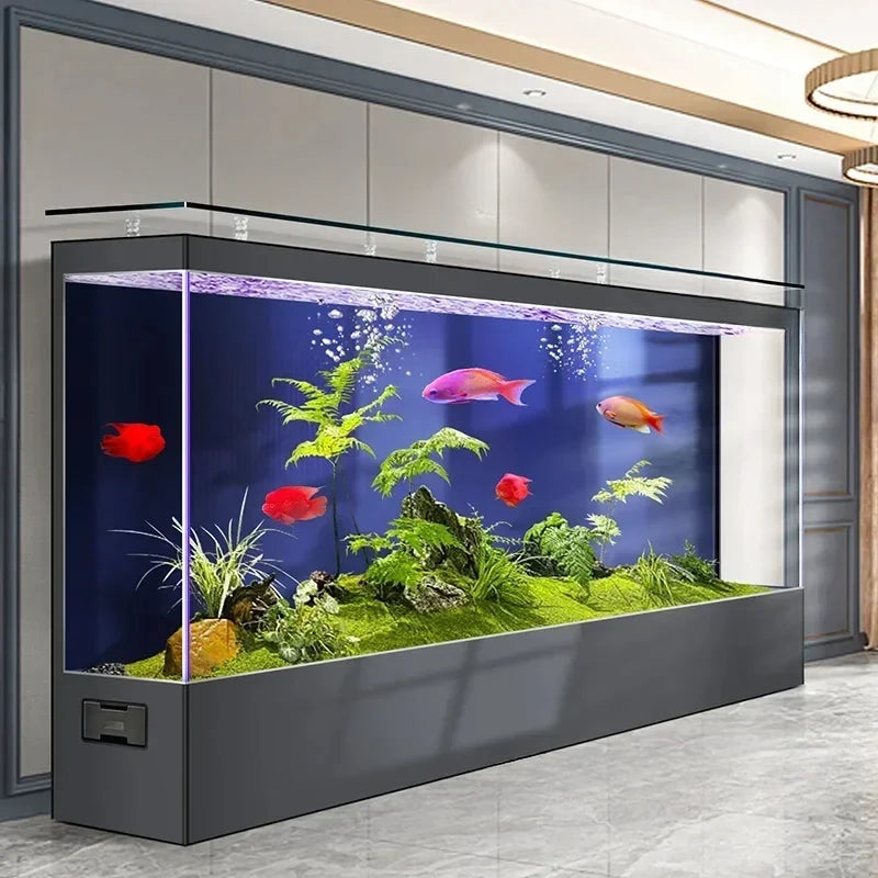 Luxury Smart Aquarium – Ultra-Clear Glass Fish Tank with Multilayer Filtration, RGB Lighting, Smart Display & One-Touch Drainage (Multiple Sizes & Colors)