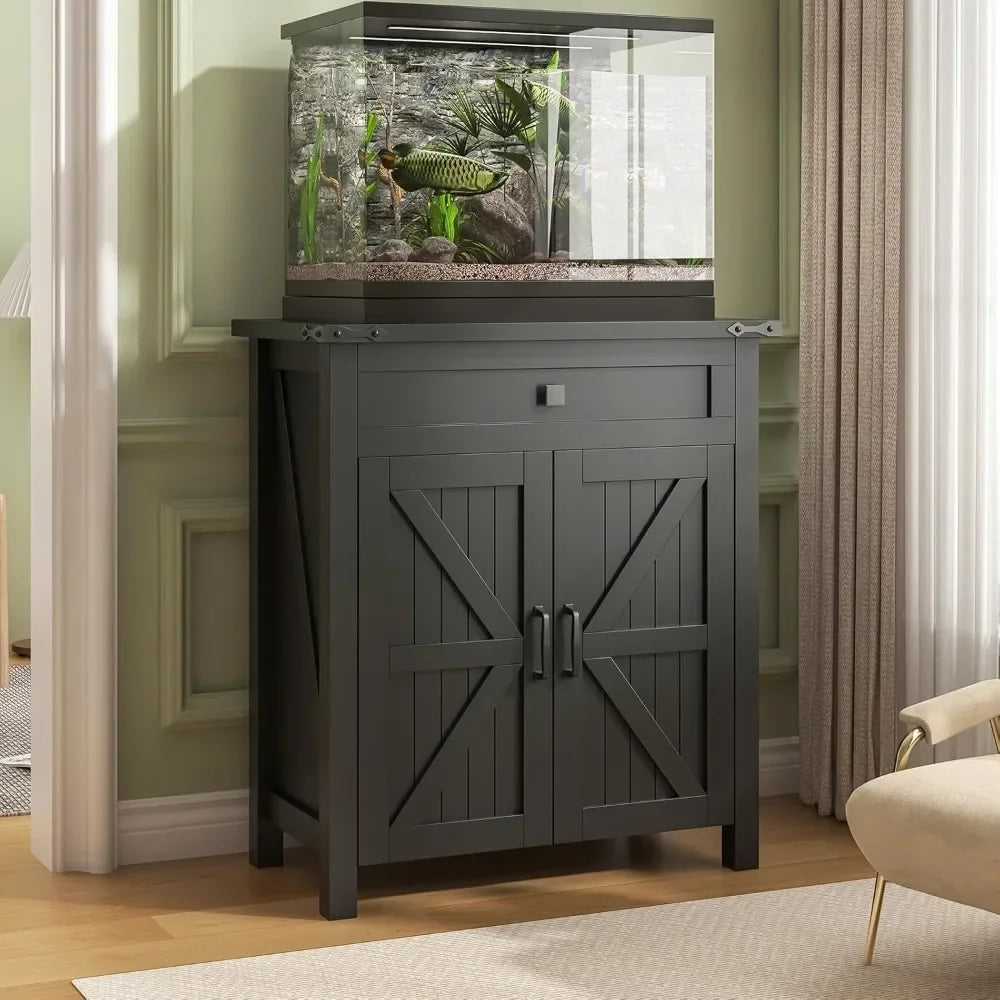 20-Gallon Aquarium Stand with Built-In Charging Station – Modern Farmhouse Design for Fish & Reptile Tanks (Black or White Finish)