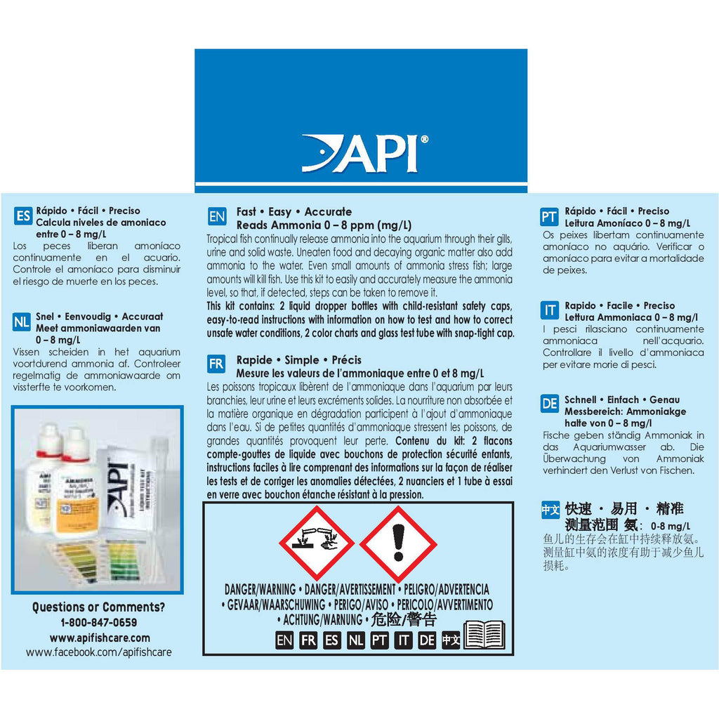 API Ammonia Test Kit Accurate NH3/NH4 Testing for Freshwater & Saltwater Aquariums