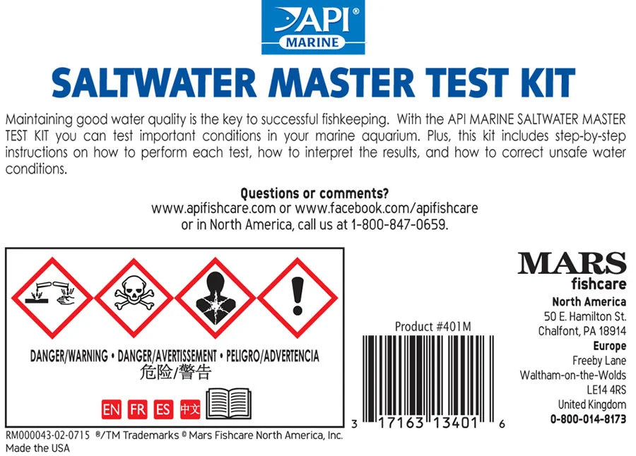 API Saltwater Master Test Kit  Ammonia, Nitrite, Nitrate & pH Testing