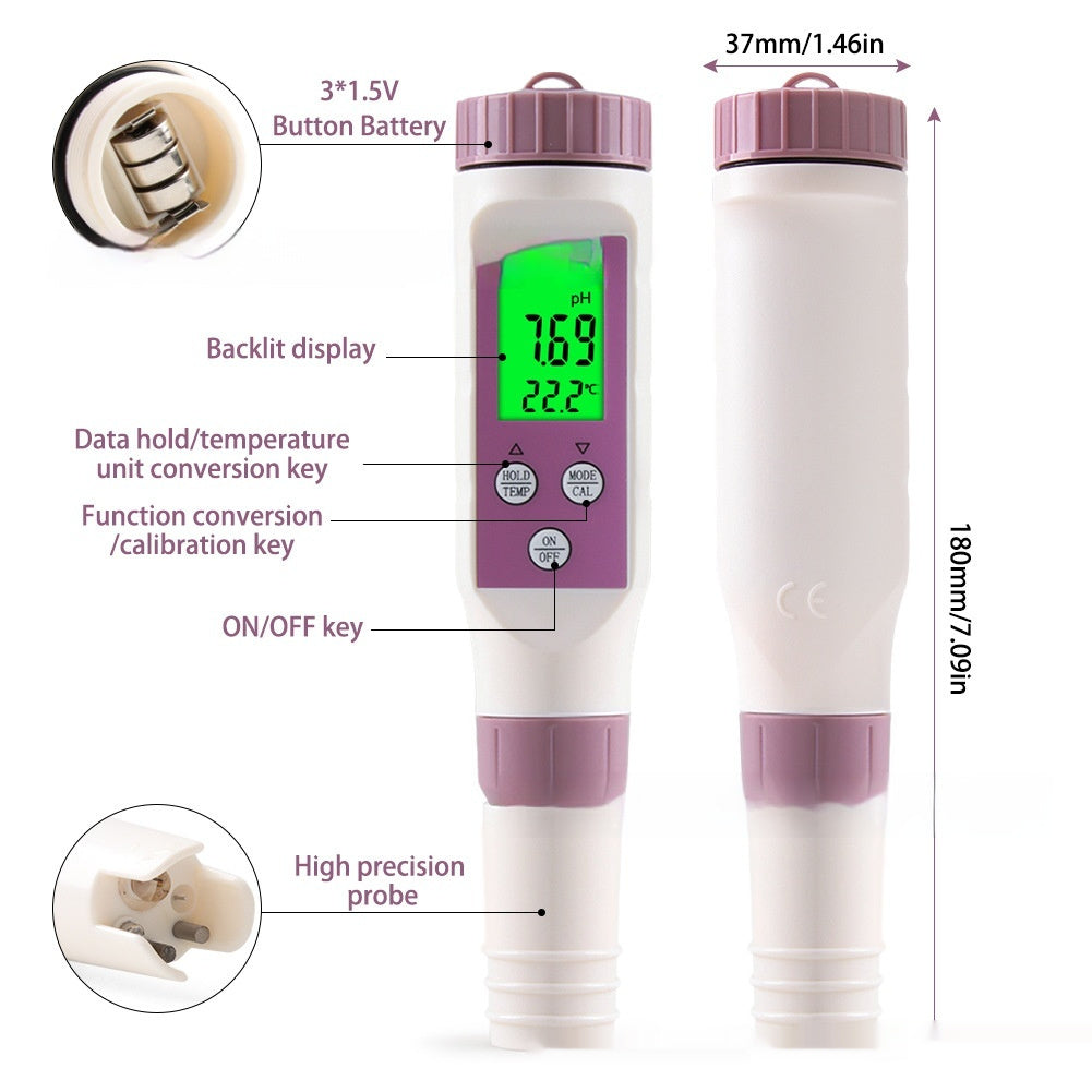 Bluetooth Version 7-in-1 Digital Water Quality Tester Salinity, pH, TDS, EC, Temperature & More For Aquarium or Reef Tanks