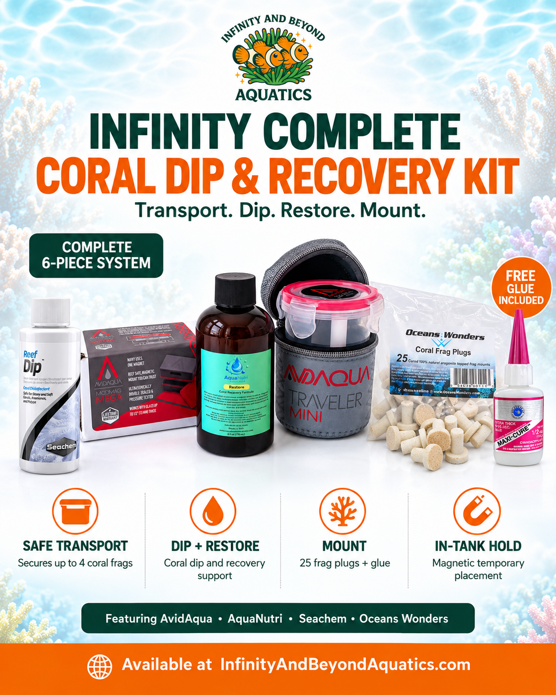 Infinity Complete Coral Dip & Recovery Kit – 6-Piece System