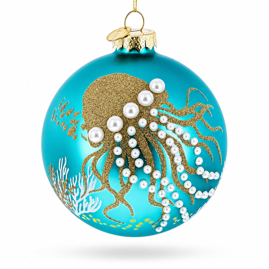 Ocean Jellyfish and Coral Teal Glass Ball Christmas Ornament