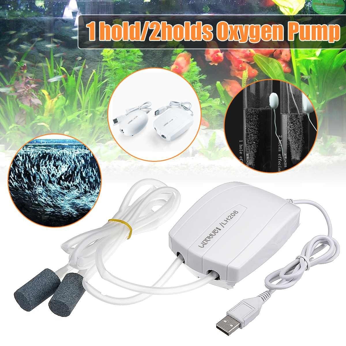 Portable USB Emergency Air Pump for Fresh & Saltwater Aquarium Single & Double Air Outlet Options.