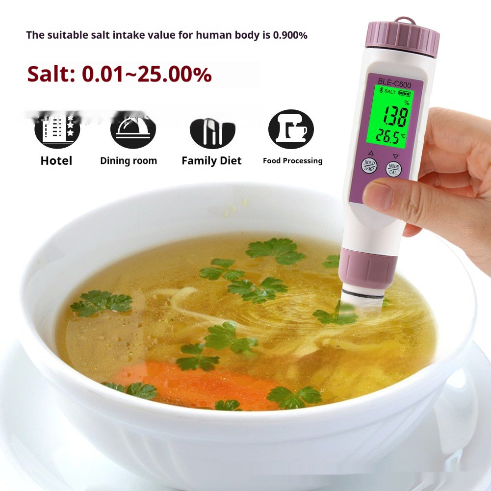 Bluetooth Version 7-in-1 Digital Water Quality Tester Salinity, pH, TDS, EC, Temperature & More For Aquarium or Reef Tanks