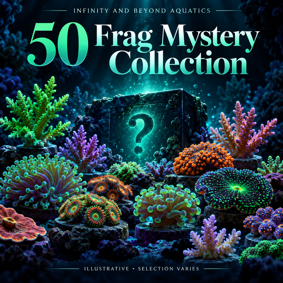Ultimate 50 Frag Mystery Coral Collection – Ultra or Designer Frag Guaranteed — IBA illustrative artwork; selection varies