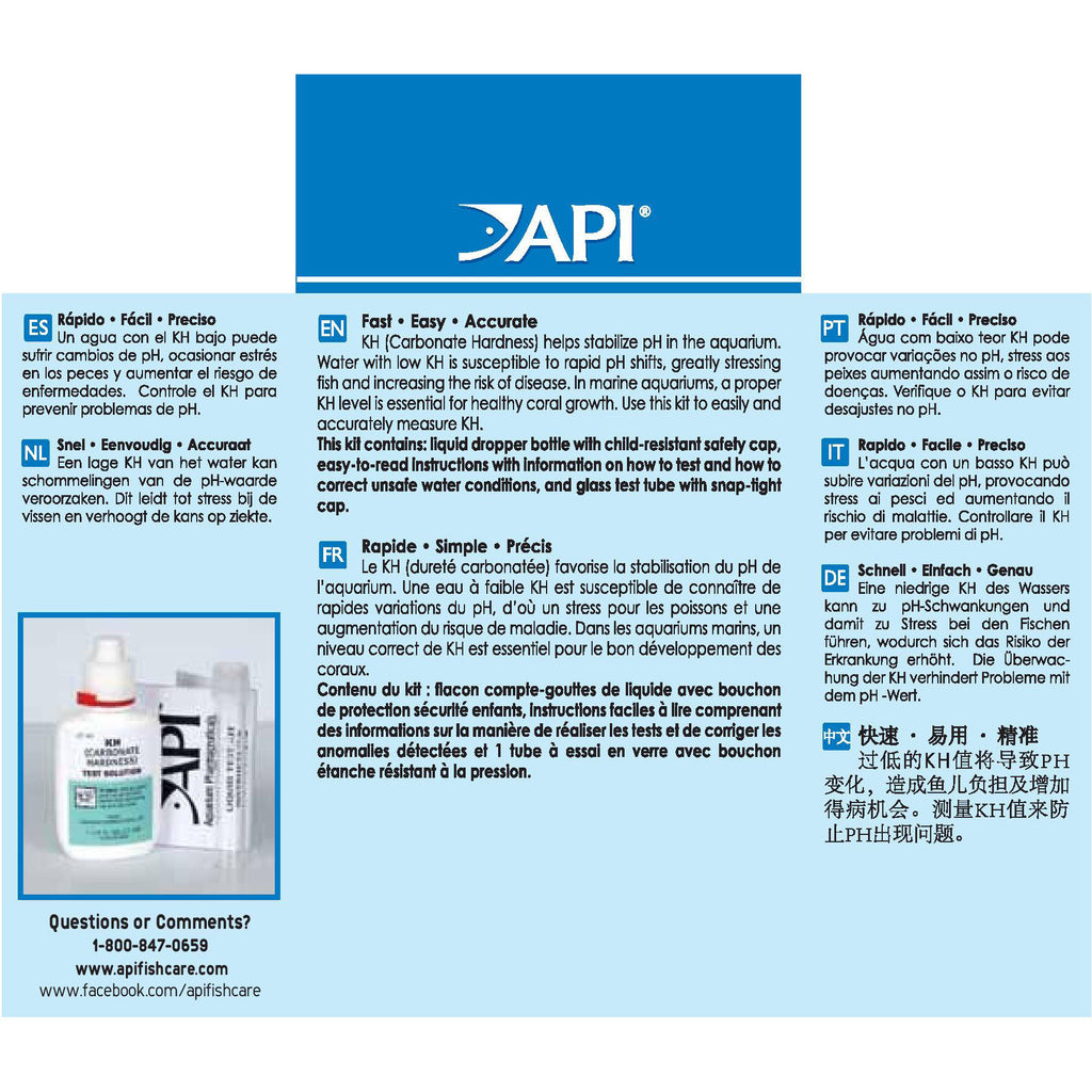 API KH Test Kit Carbonate Hardness (Alkalinity) Testing for Aquarium Stability