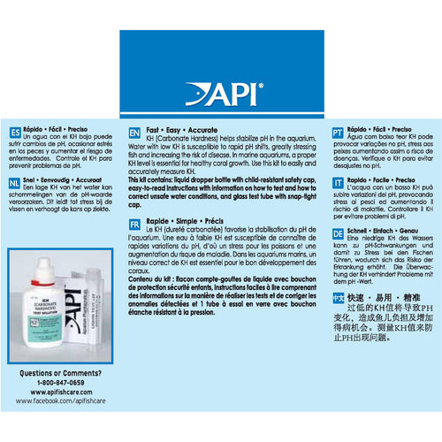 API KH Test Kit Carbonate Hardness (Alkalinity) Testing for Aquarium Stability