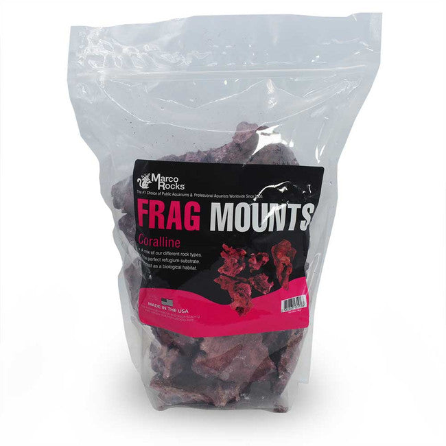 MarcoRocks Coralline Frag Mounts 9 lb bag with example rock pieces