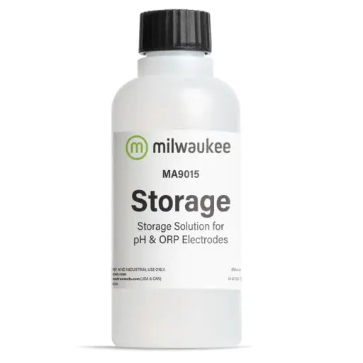 The Milwaukee Storage Solution is a 230mL solution for storing pH and ORP electrodes, testers, and pens