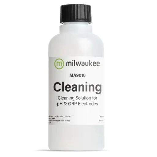 The Milwaukee Cleaning Solution is a 230mL solution for cleaning pH and ORP electrodes, testers, and pens