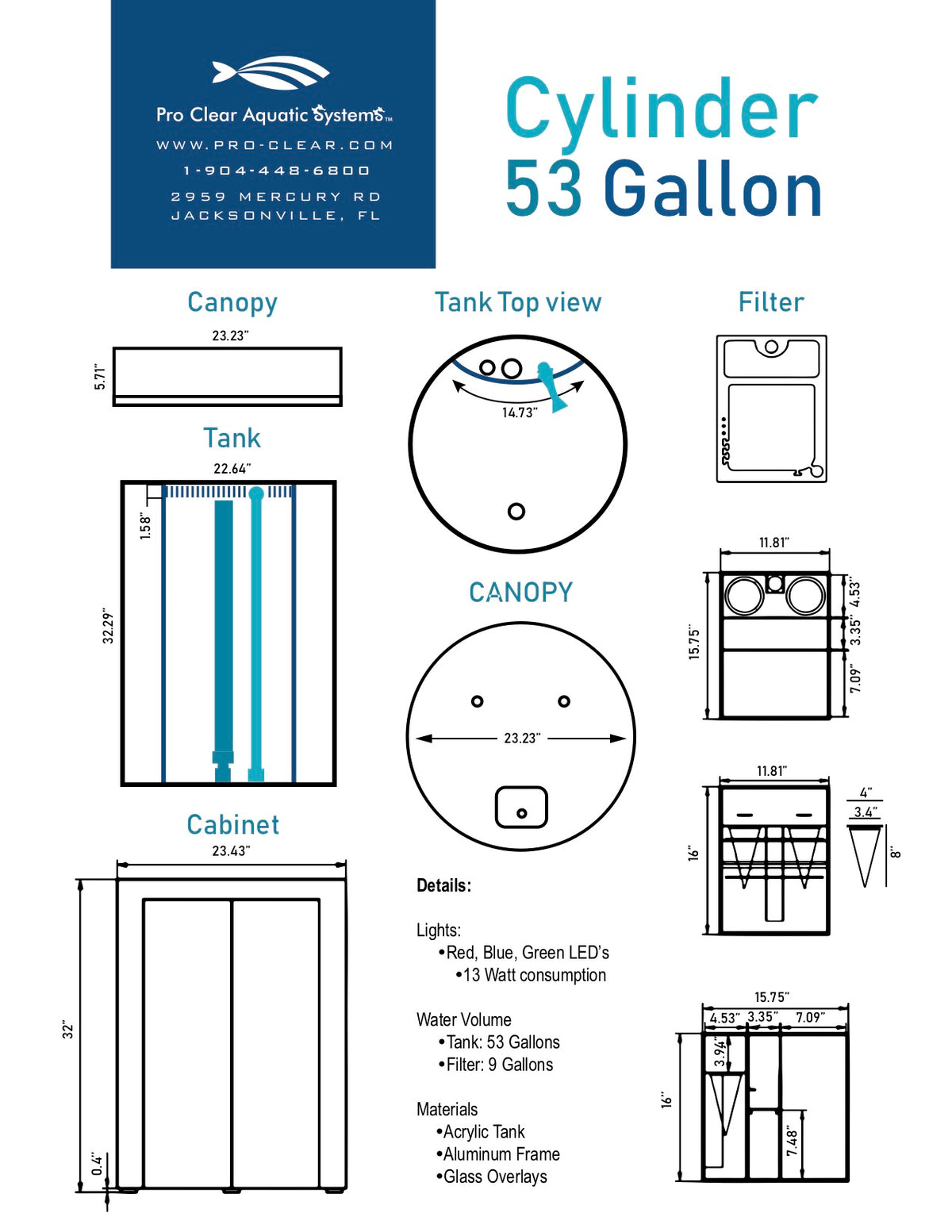 Manufacturer 53-gallon cylinder dimension drawing