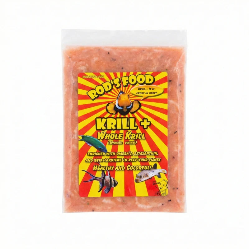 Rod's Food Krill+ Frozen Food - 6 oz | Premium Enriched Antarctic Krill for Predator Fish