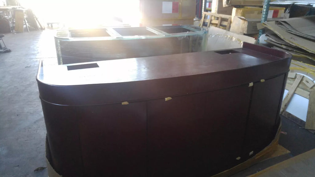 Display Model 380 Gallon Seamless Glass Bowfront Reef-Ready Aquarium Set in Rose Cherry