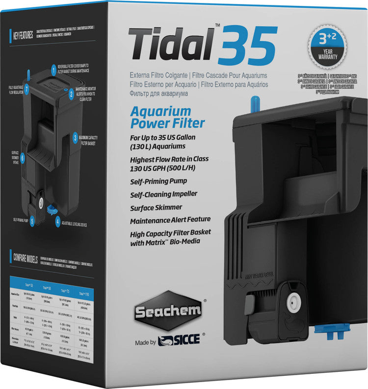Seachem Tidal 35 Power Filter (Up to 35 Gallons) – Quiet HOB Aquarium Filter